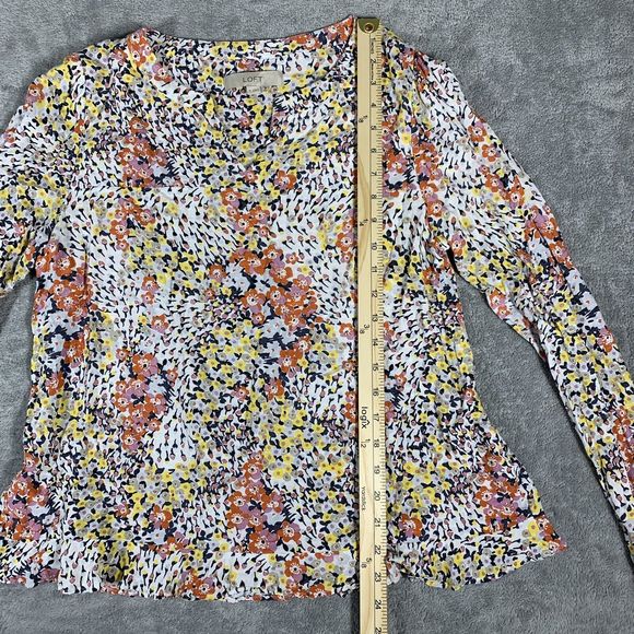 Loft M Medium Long Button Sleeve Scoop V Neck Skirted Waist Floral - Picture 6 of 10